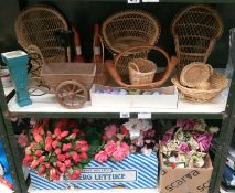 A quantity of silk flowers and basket weave items