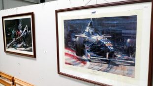 A framed & glazed limited edition print of Damon Hill & Formula 1 Williams Renault car entitled