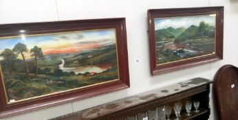 A pair of oil landscapes with river, initialled J.M.