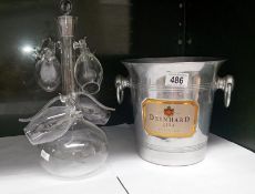 A glass port decanter set with sippers and a Deinhard Lila wine bucket