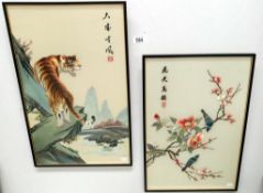 2 Chinese silk pictures of Tiger & birds