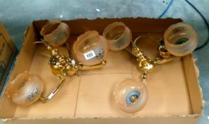 A pair of 3 branch brass ceiling lights