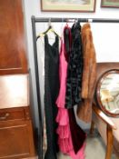 2 Fur coats and 4 vintage ladies evening dresses