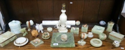 A quantity of onyx ware including table lamp, trinket box & ashtrays etc.