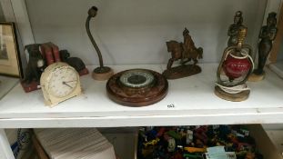 An Edwardian barometer, spelter figures & chess clock etc.