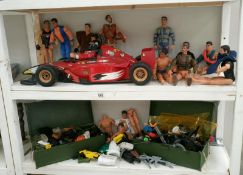 A quantity of Action Man toys including dolls car & accessories (2 shelves)