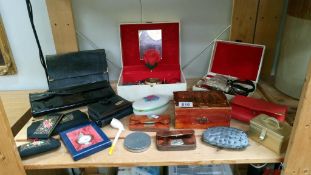 A mixed lot including jewellery boxes, costume jewellery & purses etc.