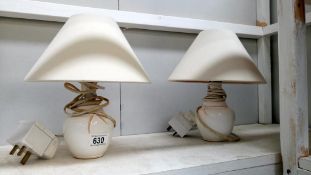 A pair of blue & white lamps