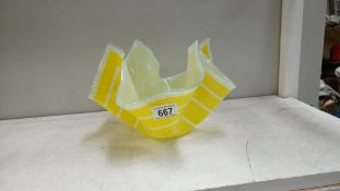A large yellow & white banded chance glass vase