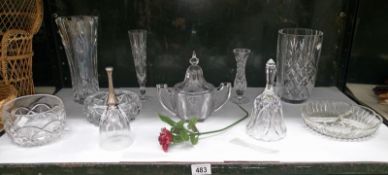 An assortment of glassware including vases