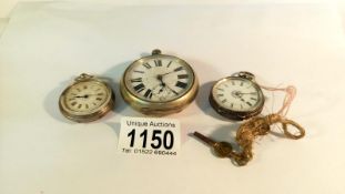 2 silver fob watches and a pocket watch