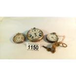 2 silver fob watches and a pocket watch