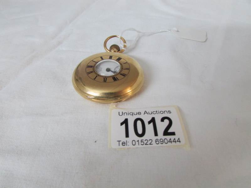 An 18ct gold half hunter pocket watch with enamel dial by Dent of London - Image 5 of 7