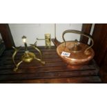 A Benson copper and brass kettle with stand and burner