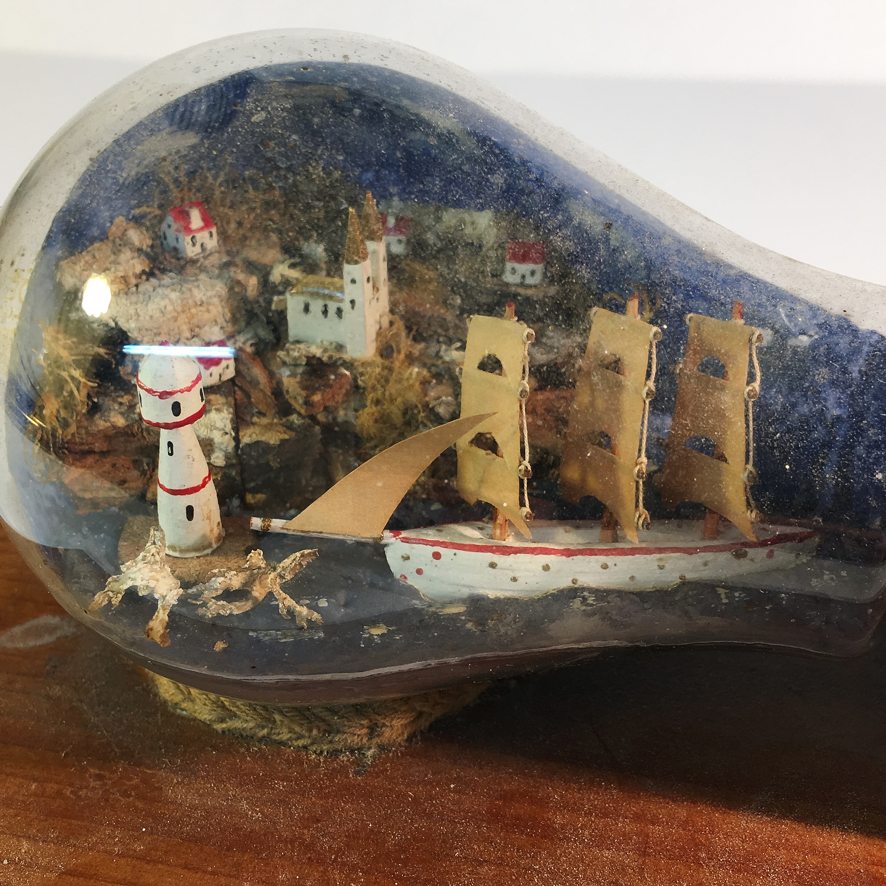 A miniature coastal scene in a light bulb made by a German prisoner of war at POW camp Stratford - Image 3 of 6