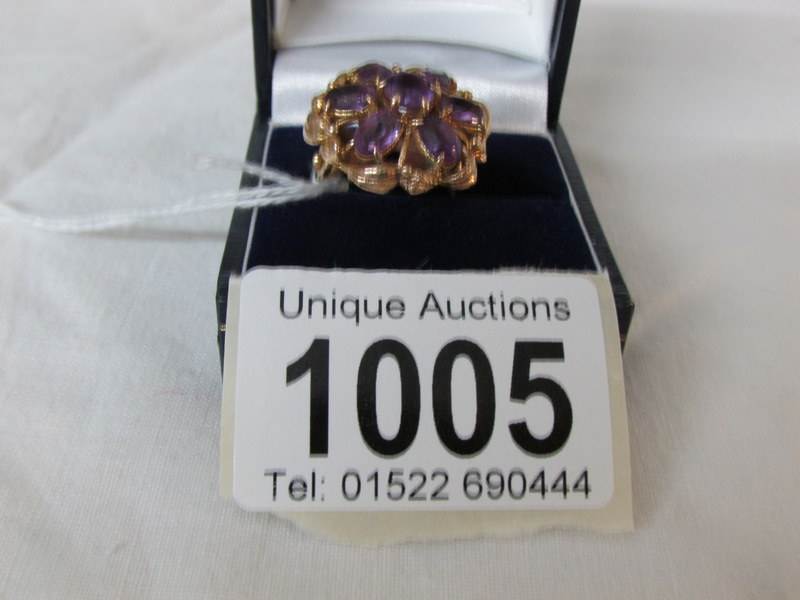 A 9ct gold dress ring set amethysts, - Image 2 of 3