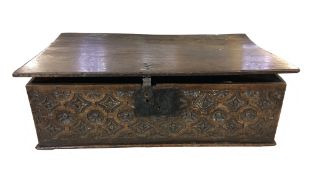 An 18th century carved oak bible box