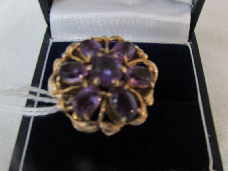 A 9ct gold dress ring set amethysts, - Image 3 of 3