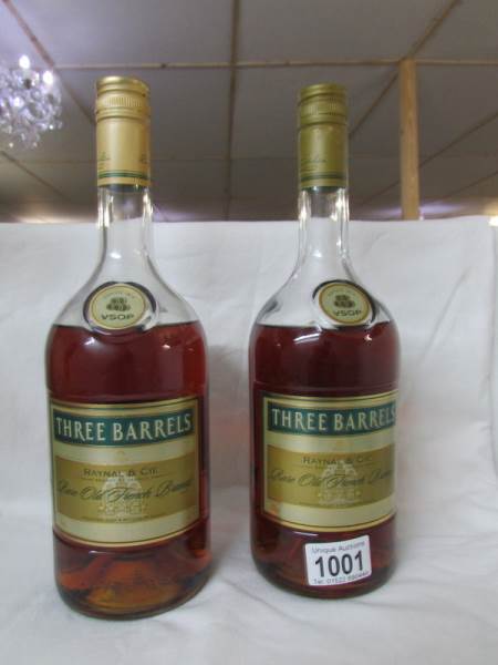 2 bottles of Three Barrels VSOP rare old French brandy