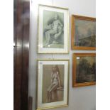 A pair of studio stamped 1950's coloured graphite drawings of seated nudes by renowned Cambridge