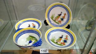 4 pieces of Quimper pottery