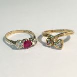 2 9ct gold rings set with precious stones,