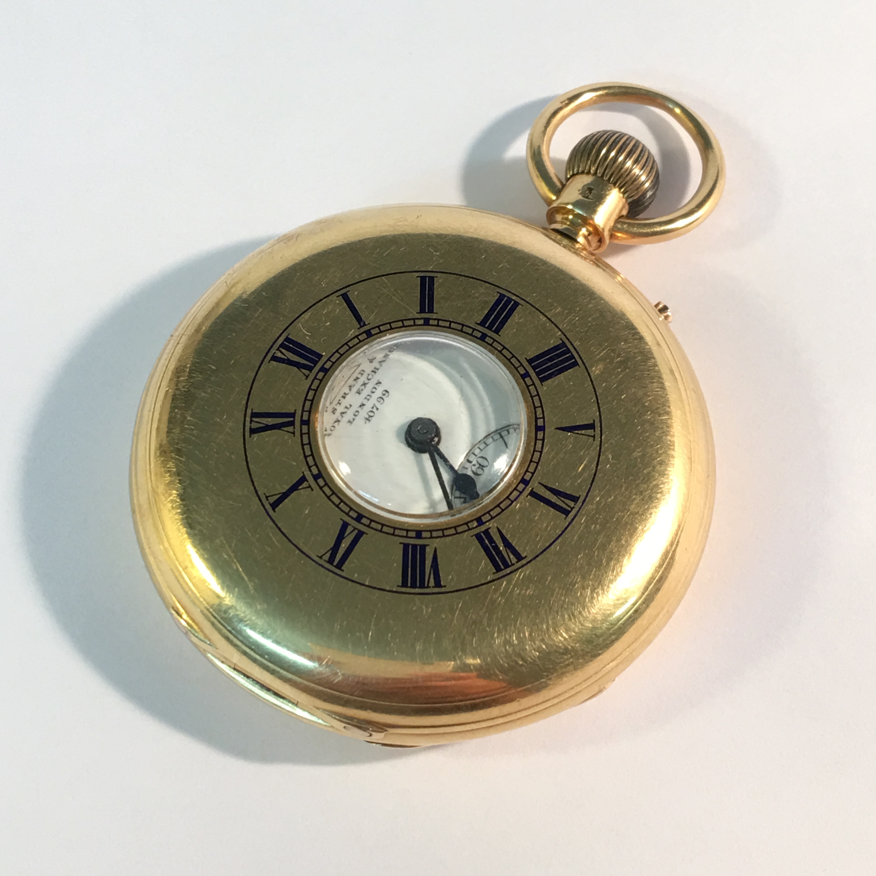 An 18ct gold half hunter pocket watch with enamel dial by Dent of London - Image 2 of 7