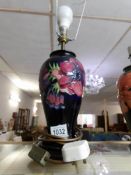 A dark blue Moorcroft anemone table lamp base