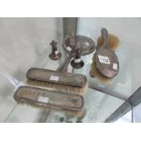 A 5 piece silver dressing table set and 2 other silver items