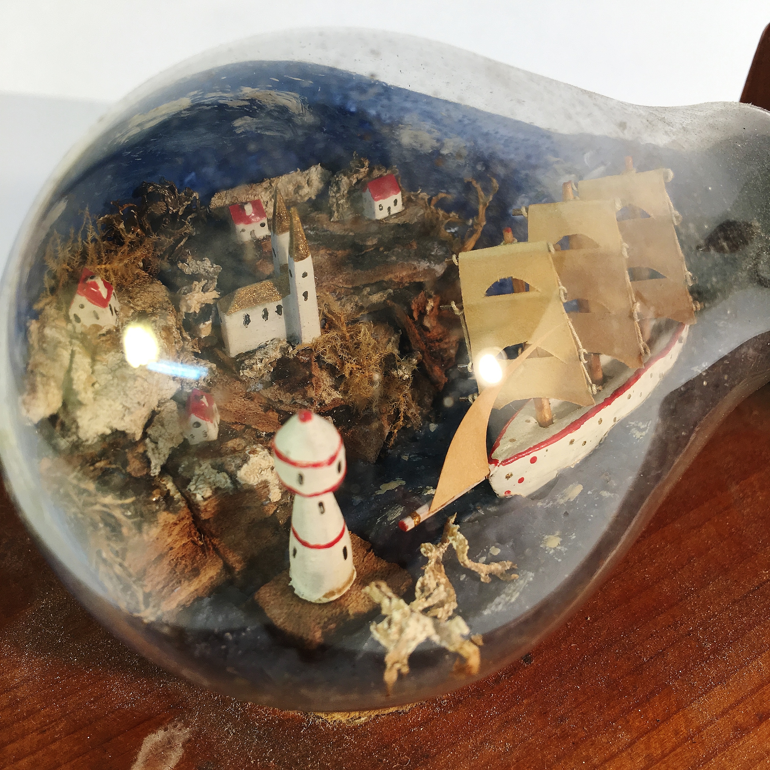 A miniature coastal scene in a light bulb made by a German prisoner of war at POW camp Stratford - Image 4 of 6