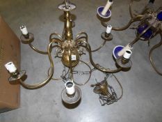 A brass 6 lamp ceiling light