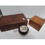 2 trinket boxes both with a collection of hair grips including tortoise shell.