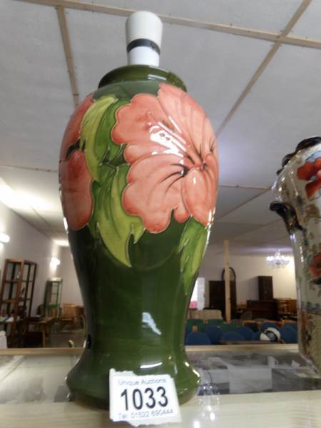 A green floral Moorcroft table lamp base