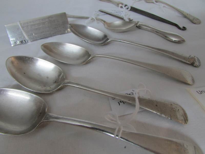 A mixed lot of silver spoons, button hook, plaque etc. - Image 3 of 4