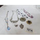 A mixed lot of costume jewellery including silver ring and silver fob