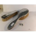 2 silver backed hair brushes