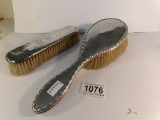 2 silver backed hair brushes