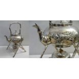 A 19th century white metal teapot (possibly Chinese silver) of Chinese design featuring an oriental