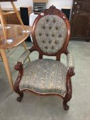 A mahogany framed arm chair