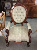 A mahogany framed arm chair