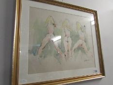 A signed and dated 1982 impressionist watercolour of triple nudes by Peter Collins A.R.C.A.