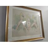 A signed and dated 1982 impressionist watercolour of triple nudes by Peter Collins A.R.C.A.