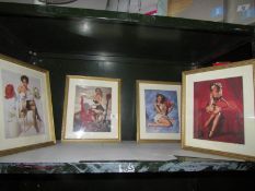 4 framed and glazed prints of 1940/50's Elvgren pin-up ladies