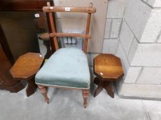 2 oak stools and a bedroom chair