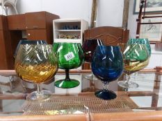 7 large coloured glass goblets