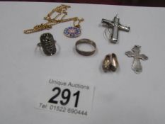 2 silver crosses, a Murano glass pendant,