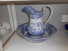 A 19th century blue and white jug and basin set,