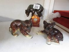 A Lomonosov bear on ring and 2 German bear cub figurines (1 a/f)