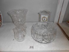 A cut glass bowl, cut glass vase,
