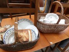 2 baskets of miscellaneous china